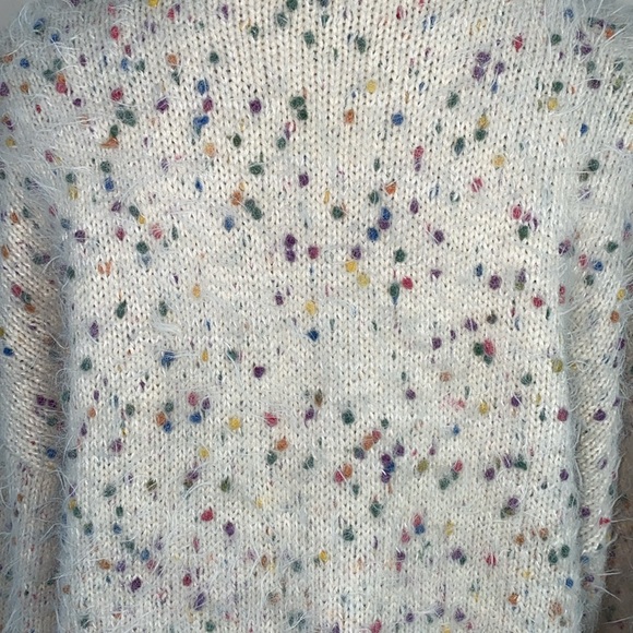 Twee Fuzzy Colorful Rainbow Sprinkle Knit Cream Sweater Medium Large - Picture 8 of 13
